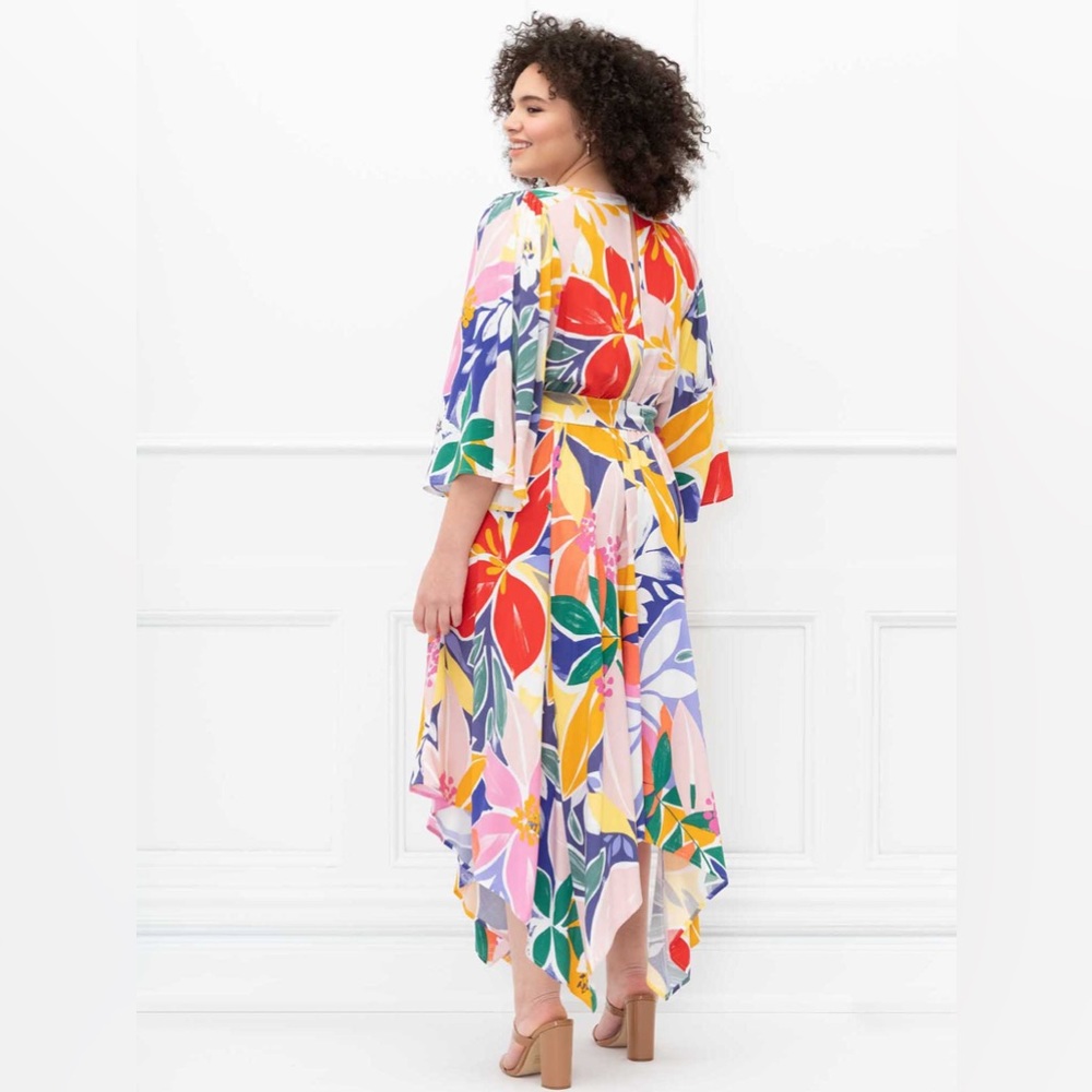 ELOQUII Elements Women's Size 20 Floral Print Maxi Dress with Kimono Sleeves - Picture 2 of 3